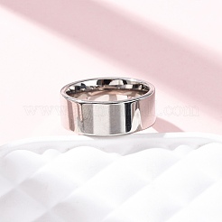 201ステンレススチールワイドバンド指輪  PVD真空メッキ  長持ちメッキ  ステンレス鋼色  8mm  内径：17.3mm&nbsp;RJEW-K252-02E-P
