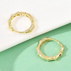 Серьги-кольца из бамбуковой латуни с микропаве из прозрачных кубических цирконий&nbsp;EJEW-D348-03G