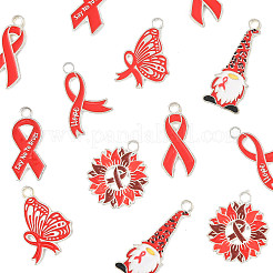 14 шт. 6 стиля «нет наркотикам» красная лента для осведомленности тематические эмалевые подвески из сплава&nbsp;ENAM-FS0003-47