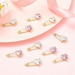 2 шт. подвески-булавки в форме сердца из латуни двух цветов с кубическим цирконием&nbsp;KK-YW0004-19