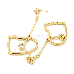 Серьги из латуни с микропаве и сердечком EJEW-B061-09G