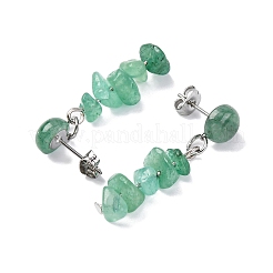 Boucles d'oreilles dormeuses en aventurine vert naturel&nbsp;EJEW-JE06371-02