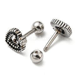 304ステンレススチールスタッドピアス  軟骨ピアス  中空の心  アンティークシルバー  8x7.5mm&nbsp;EJEW-Z034-13AS
