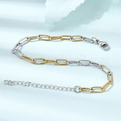 Bracelets à chaîne trombone texturée en acier inoxydable 304 bicolore de 4 mm pour homme et femme&nbsp;SA-CBAB767-11GP