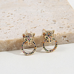 Разноцветные леопардовые серьги-гвоздики из кубического циркония с дверным кольцом ZODI-PW0001-061