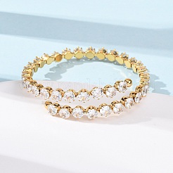 Brazaletes abiertos de acero inoxidable 304 con micro pavé de circonitas cúbicas para mujer&nbsp;BJEW-K293-04A-G