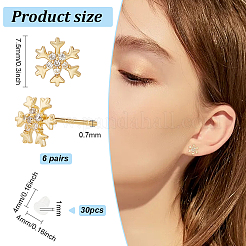 6 paire de boucles d'oreilles à tige en forme de flocon de neige en oxyde de zirconium transparent&nbsp;EJEW-BC0001-15