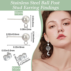 Фурнитура для сережек-гвоздиков с шариковым штифтом из нержавеющей стали 304&nbsp;STAS-BBC0004-75B