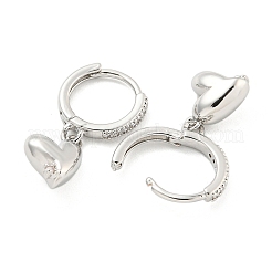 Серьги-кольца с подвесками из латуни с микро-паве в форме сердца для женщин с кубическим цирконием AJEW-U003-02P