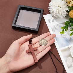 Деревянное колье-кулон в виде креста со шнурами из полиэстера NJEW-NB0001-17