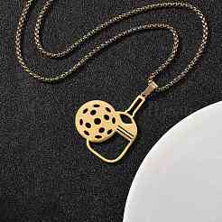 Colliers à chaîne avec pendentif en forme de raquette de pickleball en acier inoxydable 201 pour femmes et hommes&nbsp;NJEW-H050-01B-G