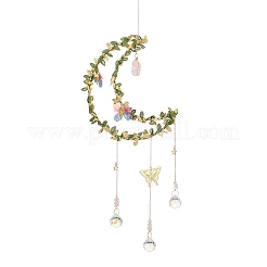 Украшения с подвесками в форме луны из натурального розового кварца и латуни&nbsp;HJEW-K046-08G-04