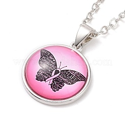 Collana con pendente tondo piatto in vetro con catena in ottone&nbsp;NJEW-A003-01C