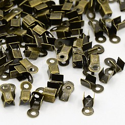 アイアン製折りたたみ式カシメエンドパーツ  圧着コードの端を折ります  アンティークブロンズ  9x3.5x4mm  穴：2mm  約258個/20g&nbsp;X-E033Y-NFAB