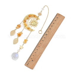 Luna de latón y atrapasueños de topacio natural y fragmentos de jade&nbsp;HJEW-TA00498