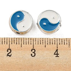 合金エナメルビーズ  陰陽とフラットラウンド  プラチナ  10x4mm  穴：1.4mm&nbsp;FIND-A039-07P