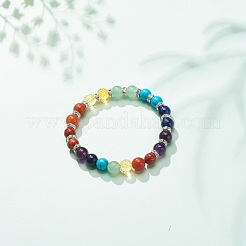 Bracciale elasticizzato con perline rotonde in pietra mista naturale e sintetica&nbsp;BJEW-JB08573