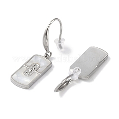 長方形 304 ステンレス ラインストーン ダングル イヤリング  女性用シェルイヤリング  ステンレス鋼色  40.5x10mm&nbsp;EJEW-L283-043P