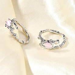 Овальные латунные манжеты-кольца кошачий глаз для женщин&nbsp;RJEW-U042-01P-02