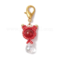 Подвеска в виде кошки из натурального сердолика и стеклянных бусин HJEW-MZ00157-07