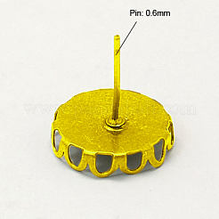 真鍮のスタッドのピアスのセッティング  ニッケルフリー  ゴールドカラー  13mm  トレイ：12mm  ピン：0.6 mm厚&nbsp;KK-I003-G-NF