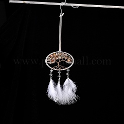 Плетеная паутина/сетка с подвесками из перьев HJEW-I013-02