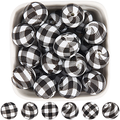 30шт круглые силиконовые бусины с принтом&nbsp;SIL-SC0002-84A