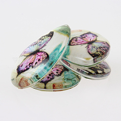 Бабочки печатных стеклянные кабошоны GGLA-N002-18x25-C