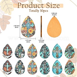 30 шт. 6 цвета напечатанный крест из дерева большой кулон&nbsp;WOOD-YW0001-43