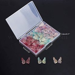 透明スプレー塗装ガラスペンダント  グリッターパウダー付き  蝶の羽  ミックスカラー  24x12.5x4mm  穴：1.4mm  3色  30個/カラー  90個/箱&nbsp;GLAA-AR0001-01