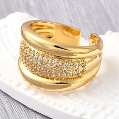 Латунные микропаве кубические цирконии регулируемые открытые манжеты кольца для женщин&nbsp;RJEW-K292-03G