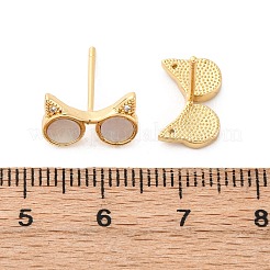 Очки кошачьи ушки латунные микропаве прозрачные кубические цирконии серьги-гвоздики&nbsp;KK-D363-17G