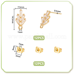 12 шт. латунная фурнитура для сережек-гвоздиков из кубического циркония в форме листа&nbsp;KK-UN0002-28