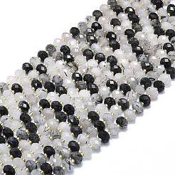 Нити натуральных кварцевых бусин черного турмалинового цвета G-P573-A62-01