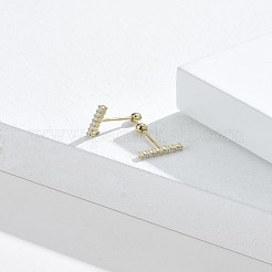 925の純銀製の耳スタッド  マイクロパヴェキュービックジルコニア付き  長方形  透明  ゴールドカラー&nbsp;EJEW-BB50178-B