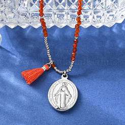 Овальные подвески Девы Марии из нержавеющей стали 304 NJEW-A045-24P