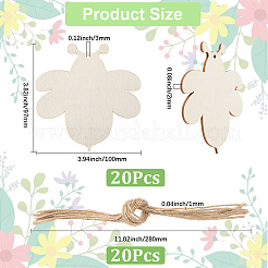 Подвесные украшения из дерева в виде насекомых&nbsp;HJEW-WH20016-02A