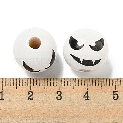 プリントウッドヨーロピアンビーズ  ハロウィンテーマビーズ  ラウンド  ホワイト  15.5~16mm  穴：4~4.5mm&nbsp;WOOD-G022-08A-14