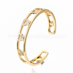 Браслеты-манжеты с прозрачным кубическим цирконием из латуни с микропаве&nbsp;BJEW-N302-001-NF