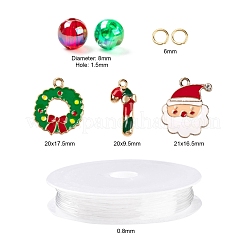 Diyのクリスマステーマブレスレット作成キット  環境に優しい透明アクリルビーズ付き  合金エナメルチャーム  真鍮製のオープン丸カンと弾性クリスタルスレッド  ミックスカラー  294個/セット&nbsp;DIY-LS0002-68
