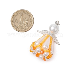 ビーズの天使のチャーム  アクリル＆合金＆ガラスシードビーズペンダント  オレンジ  48x25mm  穴：3x2.5mm&nbsp;PALLOY-MZ00435-01