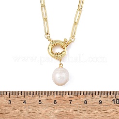 Colliers pour femmes avec pendentif ovale en perle baroque naturelle keshi et chaîne en laiton ornée d'un trombone&nbsp;NJEW-JN06144