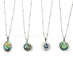 Colliers à pendentif en nacre d'ormeau naturelle en acier inoxydable 304 et chaîne satellite&nbsp;NJEW-JN06446-02