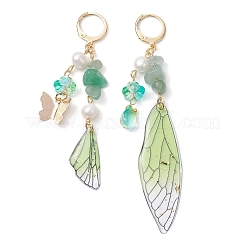 Natürliche grüne Aventurin & Aquamarin & Topas Jade Leverback Ohrringe&nbsp;EJEW-TA00591