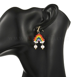 Boucles d'oreilles pendantes tressées en perles de culture d'eau douce naturelles et perles de verre&nbsp;EJEW-MZ00791
