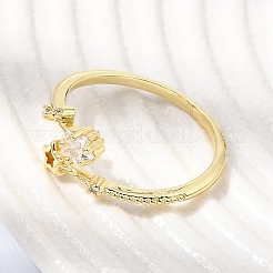 Anelli aperti con polsino in ottone micro pavé di zirconi cubici trasparenti per donna&nbsp;CU-CBAE7DF-12G-06