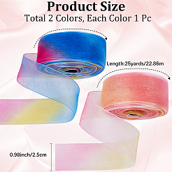 2 моток 2-х цветов радужной полиэстеровой органзы&nbsp;SRIB-CY0001-04