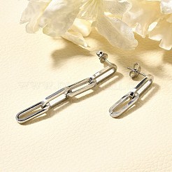 女性用304ステンレススチールダングルスタッドピアス  316ステンレススチールピン付き  チェーンチャーム  ステンレス鋼色  25~50x5.5mm&nbsp;EJEW-C096-15P-01