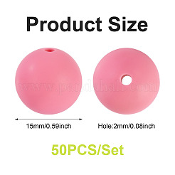 50個の食品グレードの環境に優しいシリコーンビーズ  ラウンド  ショッキングピンク  15mm  穴：2mm&nbsp;SIL-TA0002-89D