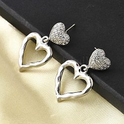 Полые латунные серьги-гвоздики с микропаве из прозрачных кубических цирконий&nbsp;EJEW-Z099-02P-02